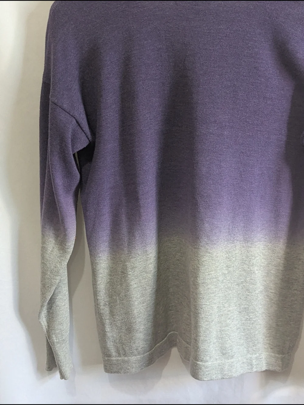 Chaps Ombre V Neck Sweater Purple Gray Knit Pullover Women's Large Soft